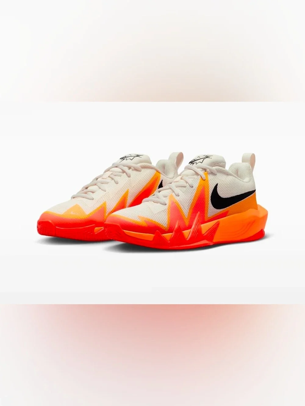 Nike Men's White Sneakers with Red & Orange Lightning Accents